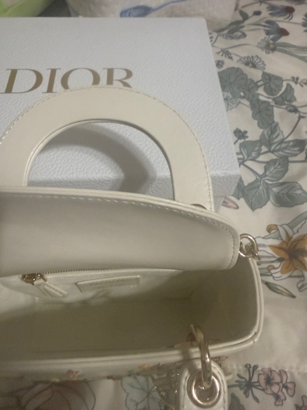 Dior White Mini Tote with Multicolor Floral Embroidery - Picture 2 of 4